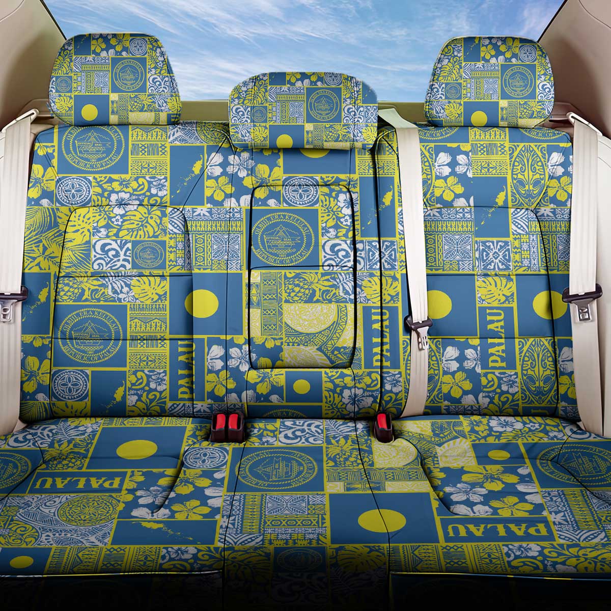 Palau Ungil Kurismas Back Car Seat Cover Pacific Patchwork Xmas Vibes LT9 One Size Green - Polynesian Pride