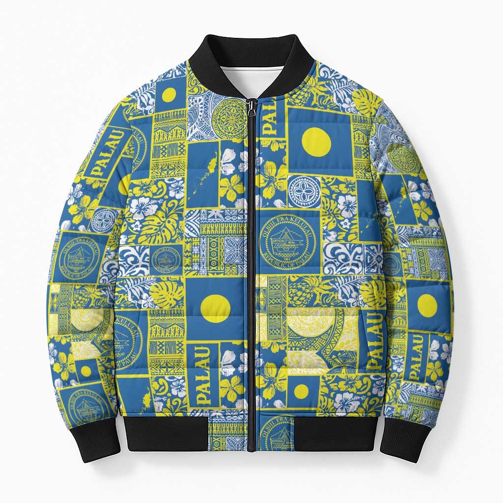 Palau Ungil Kurismas Bomber Puffer Jacket Pacific Patchwork Xmas Vibes LT9 Unisex Green - Polynesian Pride
