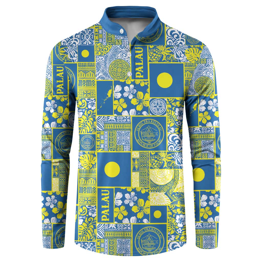 Palau Ungil Kurismas Button Sweatshirt Pacific Patchwork Xmas Vibes LT9 Green - Polynesian Pride
