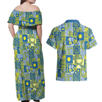 Palau Ungil Kurismas Couples Matching Off Shoulder Maxi Dress and Hawaiian Shirt Pacific Patchwork Xmas Vibes - Polynesian Pride