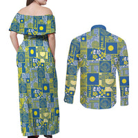 Palau Ungil Kurismas Couples Matching Off Shoulder Maxi Dress and Long Sleeve Button Shirt Pacific Patchwork Xmas Vibes LT9 - Polynesian Pride