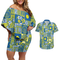 Palau Ungil Kurismas Couples Matching Off Shoulder Short Dress and Hawaiian Shirt Pacific Patchwork Xmas Vibes - Polynesian Pride