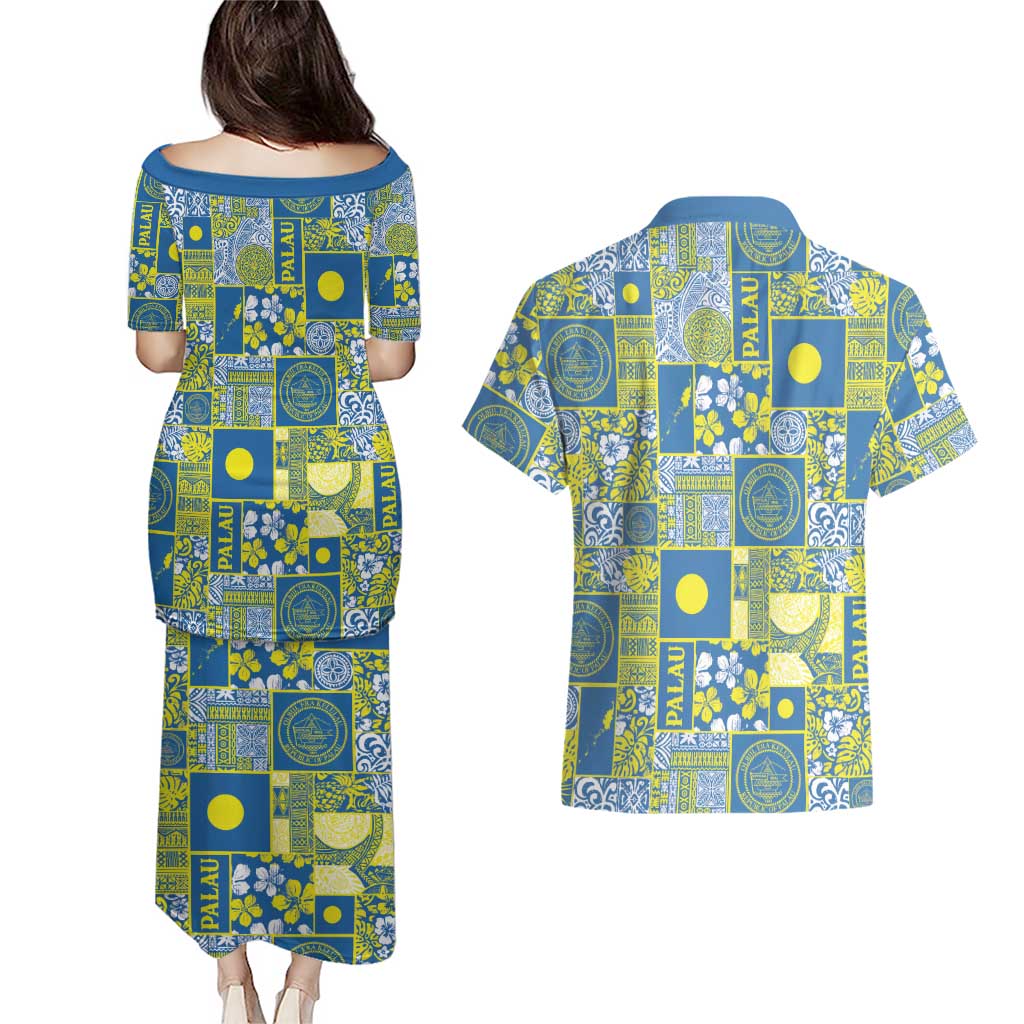 Palau Ungil Kurismas Couples Matching Puletasi and Hawaiian Shirt Pacific Patchwork Xmas Vibes - Polynesian Pride