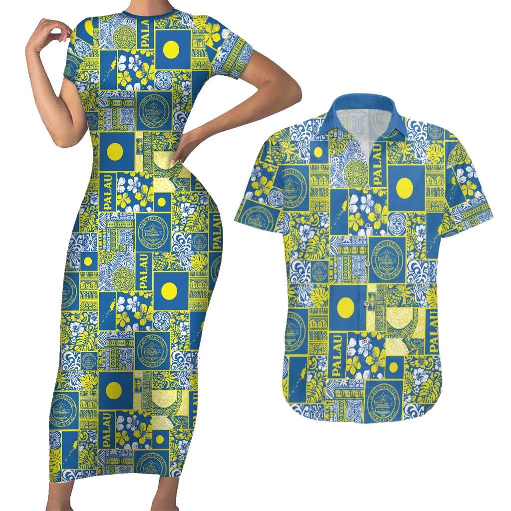 Palau Ungil Kurismas Couples Matching Short Sleeve Bodycon Dress and Hawaiian Shirt Pacific Patchwork Xmas Vibes - Polynesian Pride