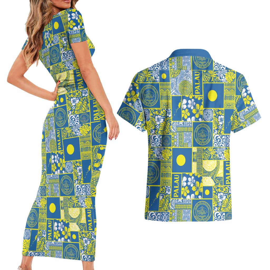 Palau Ungil Kurismas Couples Matching Short Sleeve Bodycon Dress and Hawaiian Shirt Pacific Patchwork Xmas Vibes - Polynesian Pride