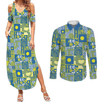 Palau Ungil Kurismas Couples Matching Summer Maxi Dress and Long Sleeve Button Shirt Pacific Patchwork Xmas Vibes - Polynesian Pride