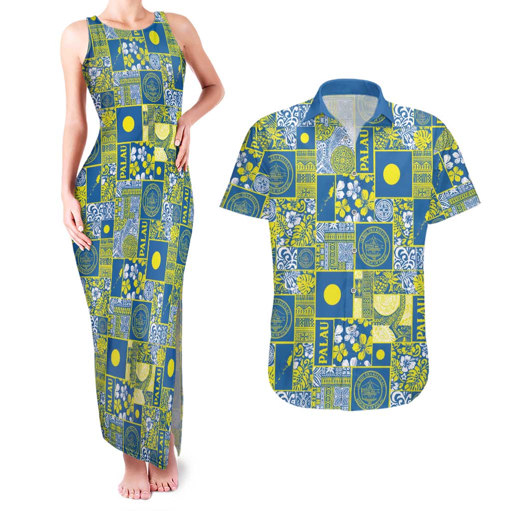 Palau Ungil Kurismas Couples Matching Tank Maxi Dress and Hawaiian Shirt Pacific Patchwork Xmas Vibes - Polynesian Pride