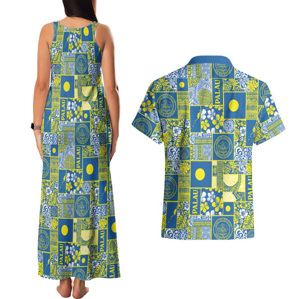 Palau Ungil Kurismas Couples Matching Tank Maxi Dress and Hawaiian Shirt Pacific Patchwork Xmas Vibes - Polynesian Pride