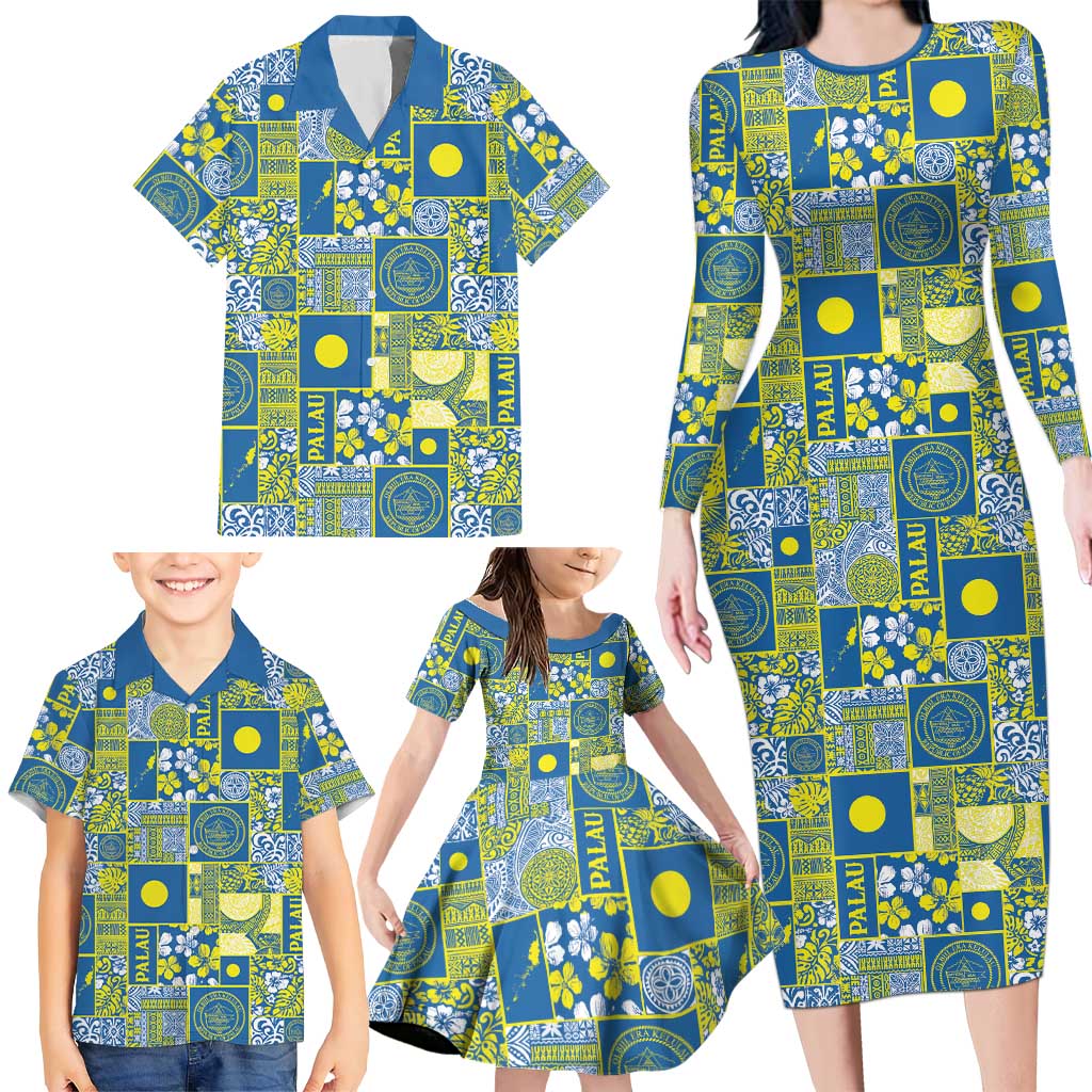 Palau Ungil Kurismas Family Matching Long Sleeve Bodycon Dress and Hawaiian Shirt Pacific Patchwork Xmas Vibes LT9 - Polynesian Pride