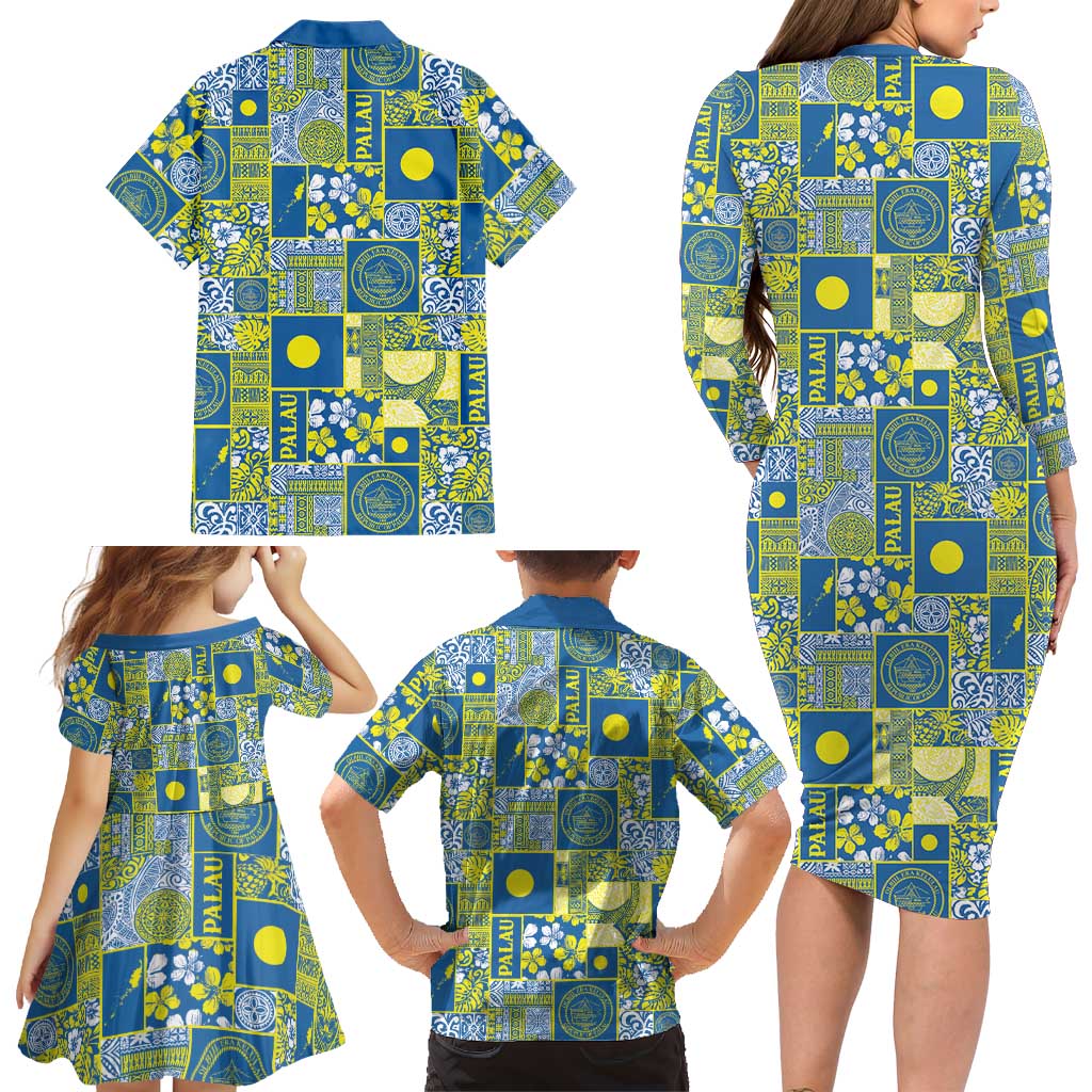 Palau Ungil Kurismas Family Matching Long Sleeve Bodycon Dress and Hawaiian Shirt Pacific Patchwork Xmas Vibes - Polynesian Pride