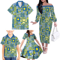 Palau Ungil Kurismas Family Matching Off The Shoulder Long Sleeve Dress and Hawaiian Shirt Pacific Patchwork Xmas Vibes - Polynesian Pride