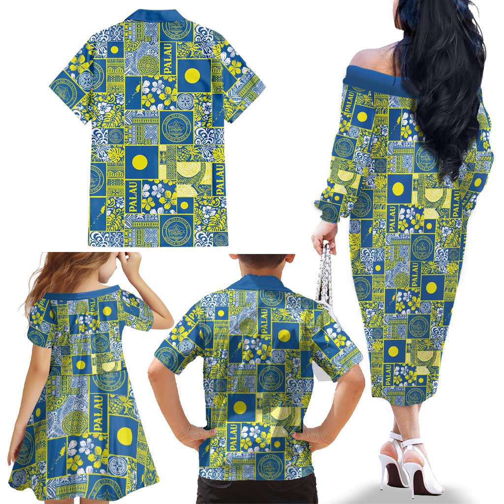 Palau Ungil Kurismas Family Matching Off The Shoulder Long Sleeve Dress and Hawaiian Shirt Pacific Patchwork Xmas Vibes - Polynesian Pride
