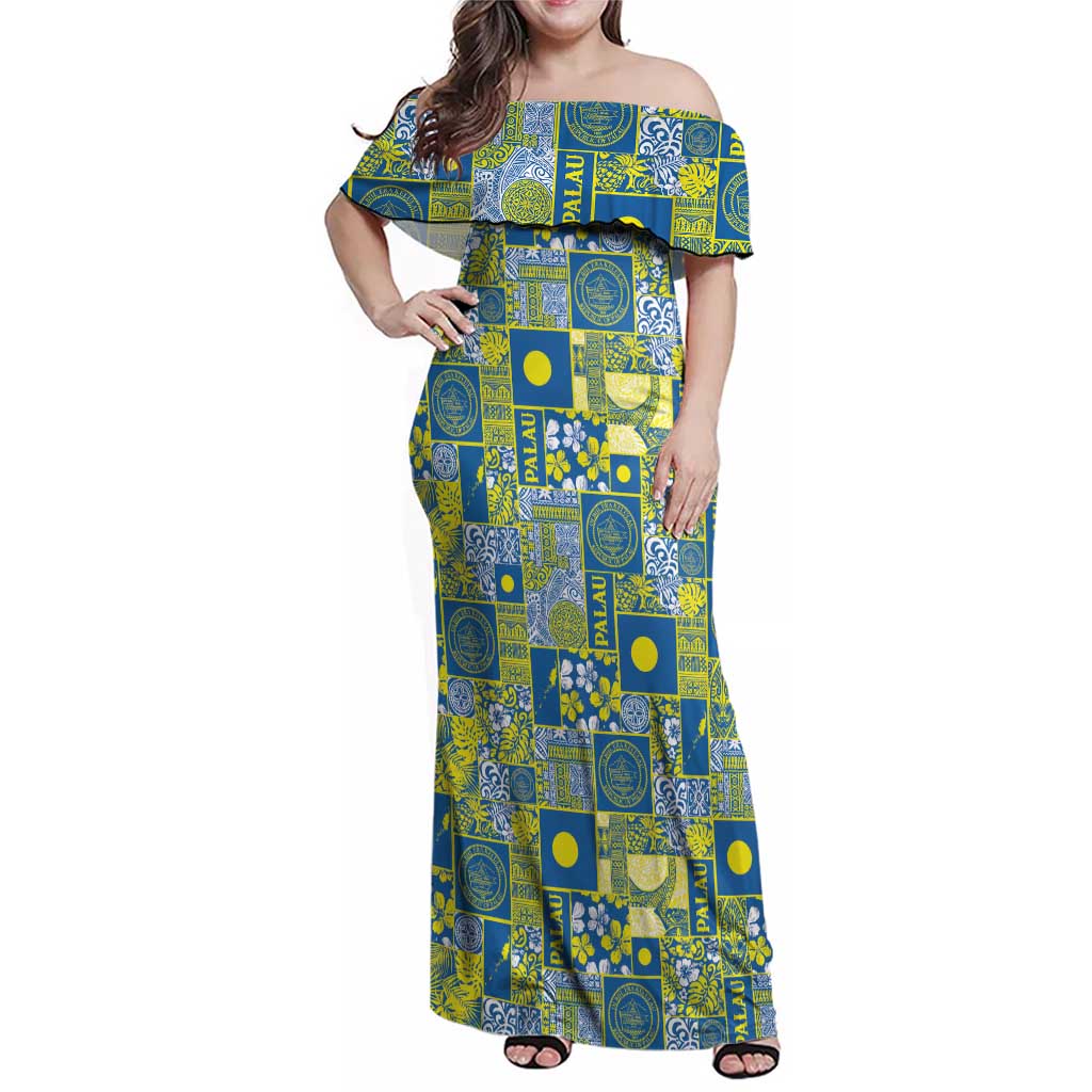 Palau Ungil Kurismas Family Matching Off Shoulder Maxi Dress and Hawaiian Shirt Pacific Patchwork Xmas Vibes - Polynesian Pride