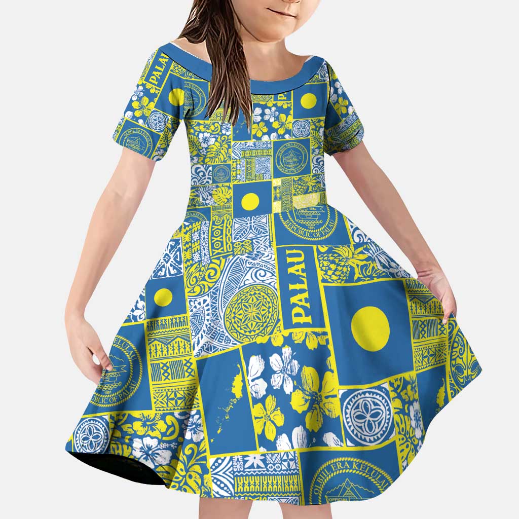 Palau Ungil Kurismas Family Matching Off Shoulder Short Dress and Hawaiian Shirt Pacific Patchwork Xmas Vibes - Polynesian Pride