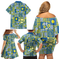 Palau Ungil Kurismas Family Matching Off Shoulder Short Dress and Hawaiian Shirt Pacific Patchwork Xmas Vibes - Polynesian Pride