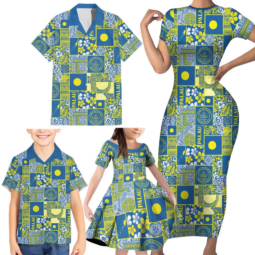Palau Ungil Kurismas Family Matching Short Sleeve Bodycon Dress and Hawaiian Shirt Pacific Patchwork Xmas Vibes - Polynesian Pride