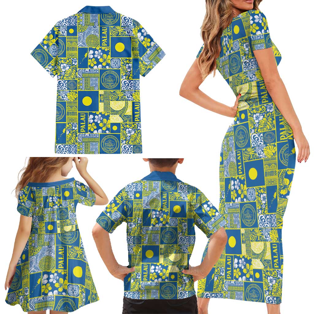 Palau Ungil Kurismas Family Matching Short Sleeve Bodycon Dress and Hawaiian Shirt Pacific Patchwork Xmas Vibes - Polynesian Pride