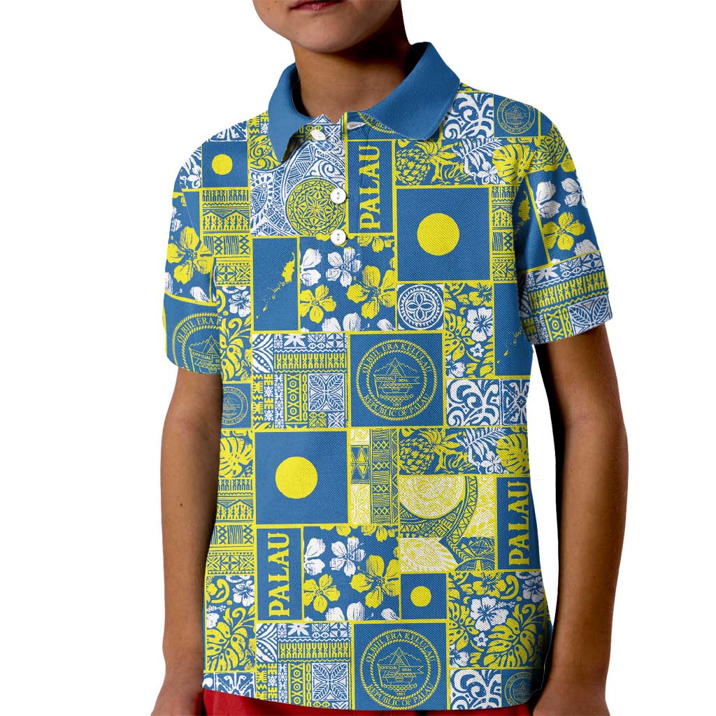 Palau Ungil Kurismas Kid Polo Shirt Pacific Patchwork Xmas Vibes - Polynesian Pride