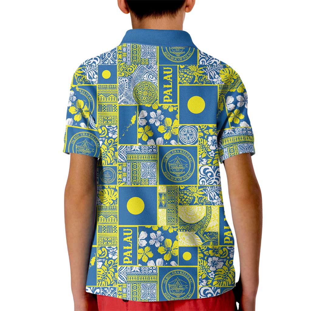 Palau Ungil Kurismas Kid Polo Shirt Pacific Patchwork Xmas Vibes - Polynesian Pride