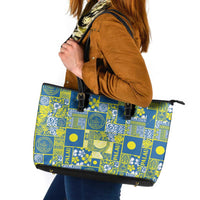 Palau Ungil Kurismas Leather Tote Bag Pacific Patchwork Xmas Vibes - Polynesian Pride