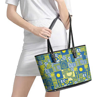 Palau Ungil Kurismas Leather Tote Bag Pacific Patchwork Xmas Vibes - Polynesian Pride