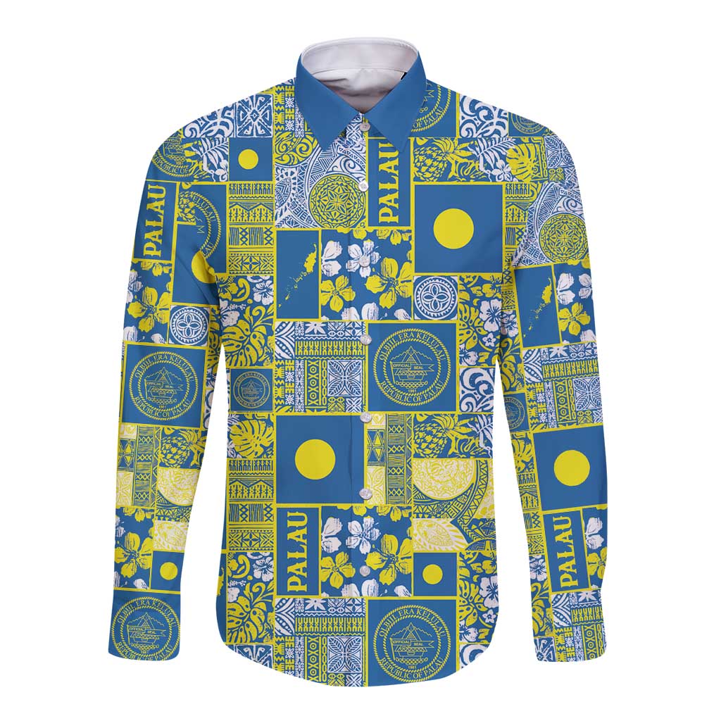 Palau Ungil Kurismas Long Sleeve Button Shirt Pacific Patchwork Xmas Vibes LT9 Unisex Green - Polynesian Pride