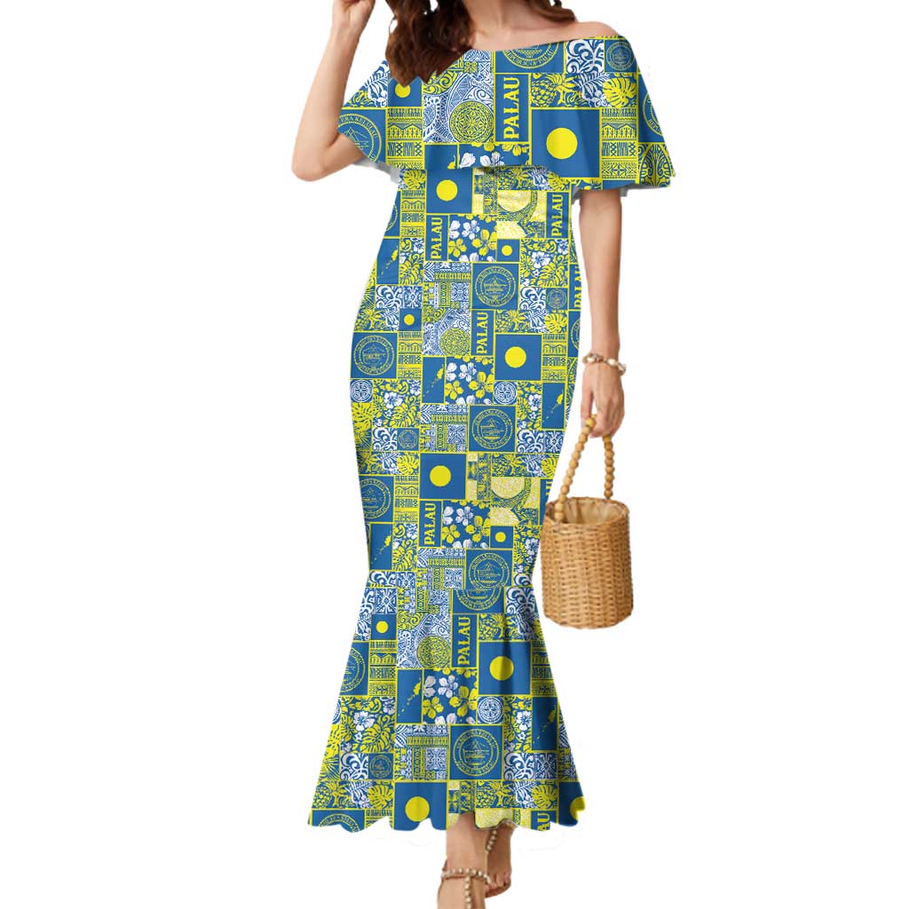 Palau Ungil Kurismas Mermaid Dress Pacific Patchwork Xmas Vibes LT9 Women Green - Polynesian Pride