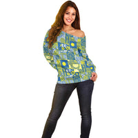 Palau Ungil Kurismas Off Shoulder Sweater Pacific Patchwork Xmas Vibes - Polynesian Pride