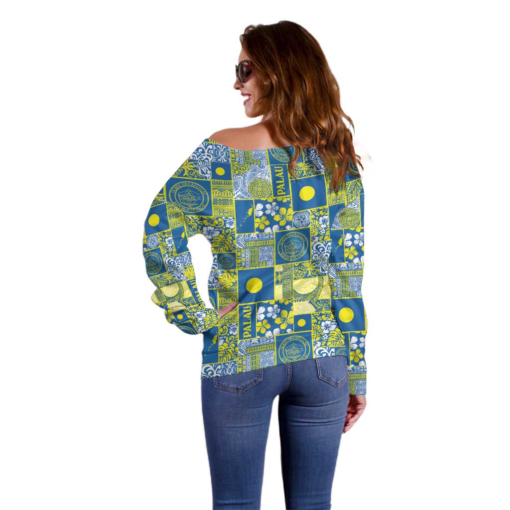 Palau Ungil Kurismas Off Shoulder Sweater Pacific Patchwork Xmas Vibes - Polynesian Pride