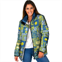 Palau Ungil Kurismas Padded Jacket Pacific Patchwork Xmas Vibes LT9 Women Green - Polynesian Pride