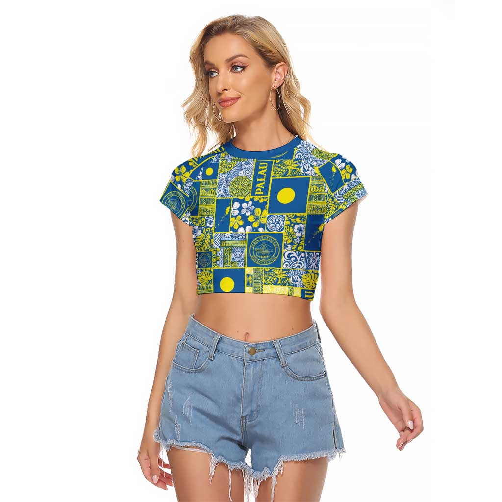 Palau Ungil Kurismas Raglan Cropped T Shirt Pacific Patchwork Xmas Vibes - Polynesian Pride