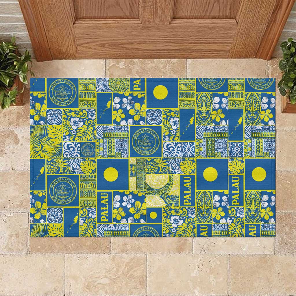 Palau Ungil Kurismas Rubber Doormat Pacific Patchwork Xmas Vibes LT9 Green - Polynesian Pride