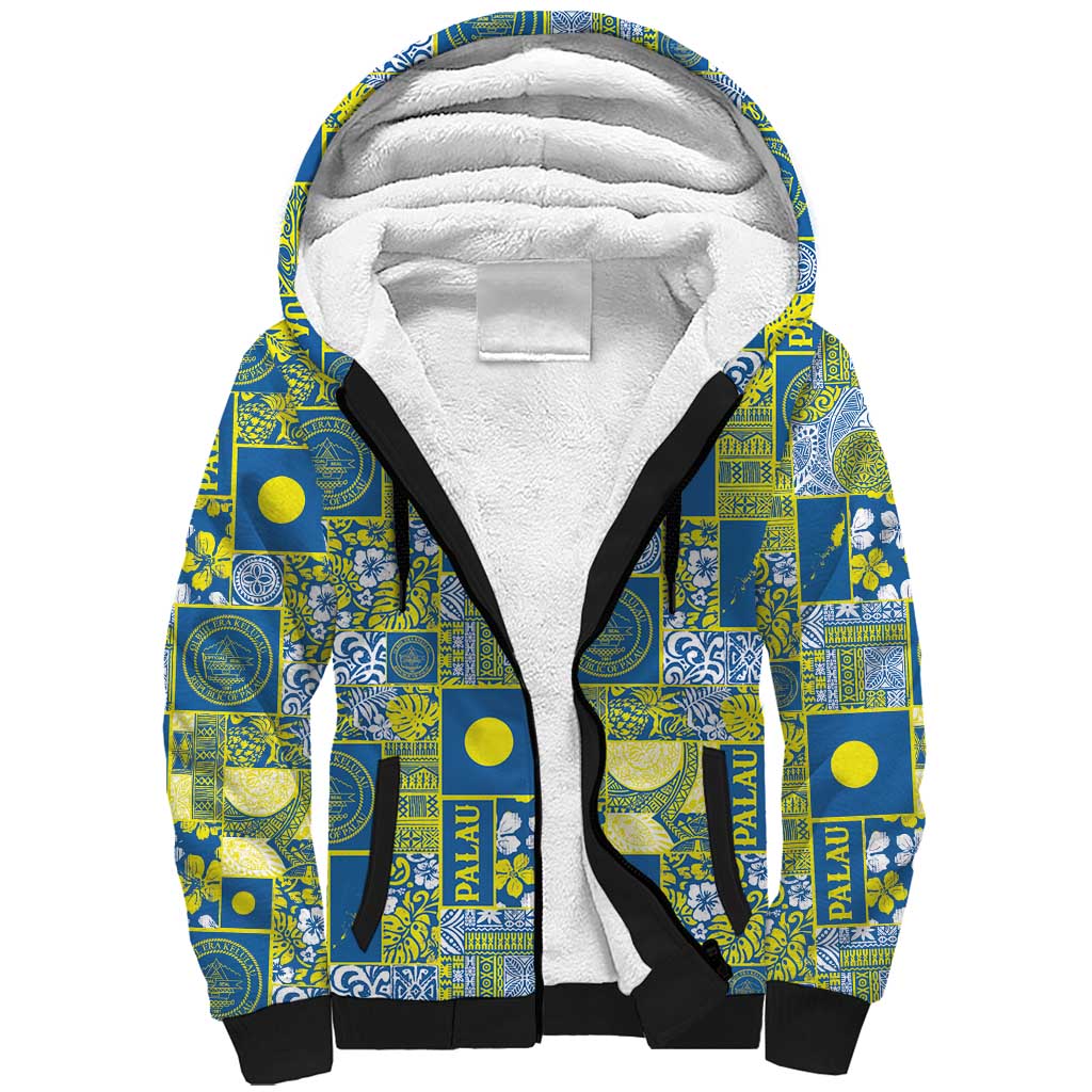 Palau Ungil Kurismas Sherpa Hoodie Pacific Patchwork Xmas Vibes LT9 Unisex Green - Polynesian Pride