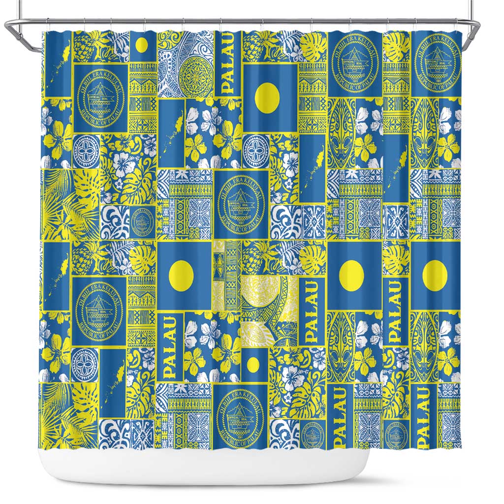 Palau Ungil Kurismas Shower Curtain Pacific Patchwork Xmas Vibes LT9 Green - Polynesian Pride