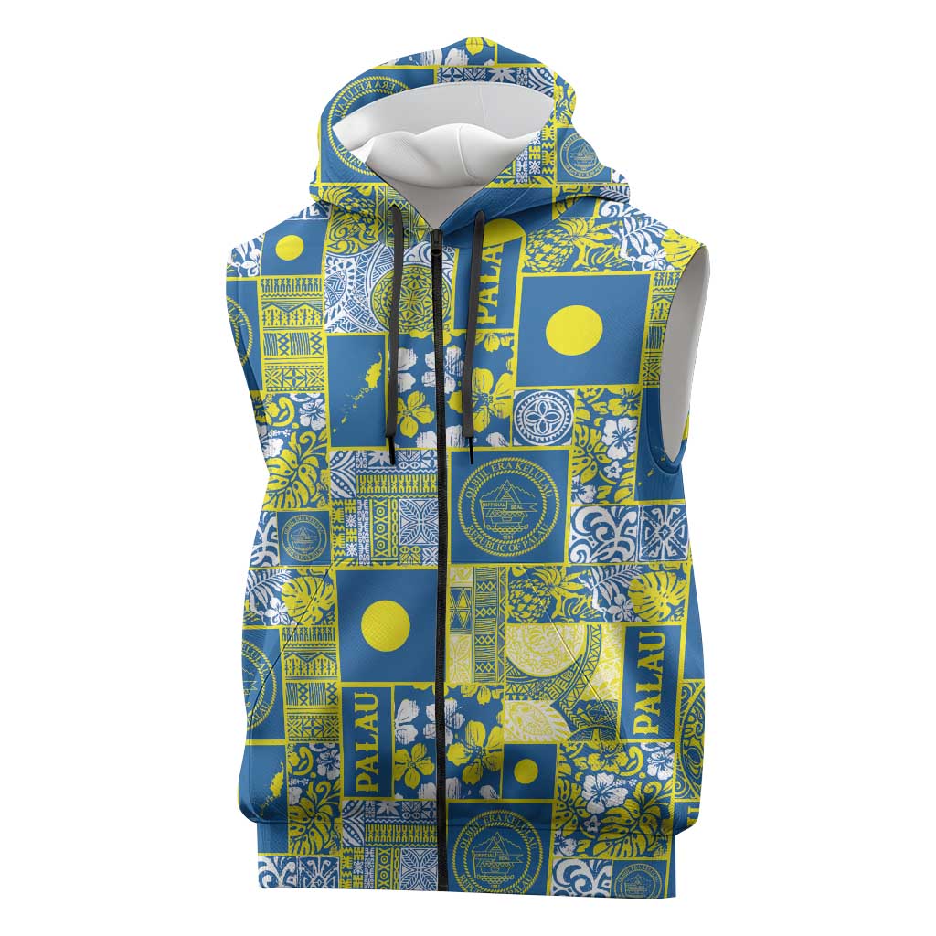 Palau Ungil Kurismas Sleeveless Zip Hoodie Pacific Patchwork Xmas Vibes LT9 Green - Polynesian Pride