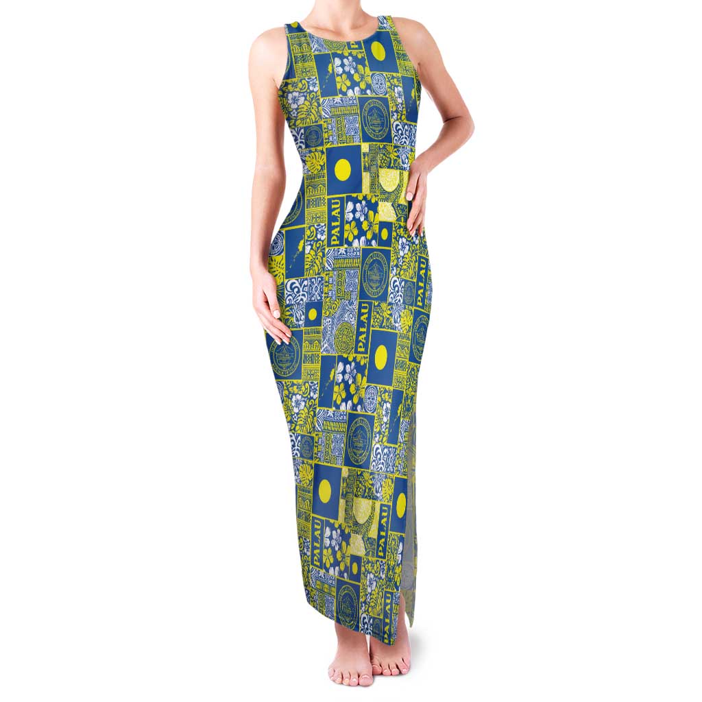 Palau Ungil Kurismas Tank Maxi Dress Pacific Patchwork Xmas Vibes LT9 Women Green - Polynesian Pride