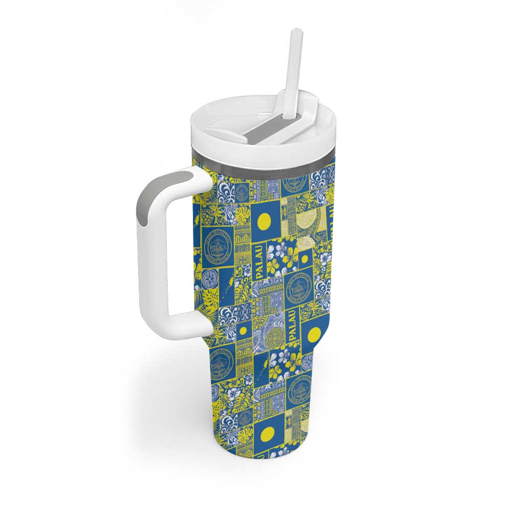 Palau Ungil Kurismas Tumbler With Handle Pacific Patchwork Xmas Vibes - Polynesian Pride