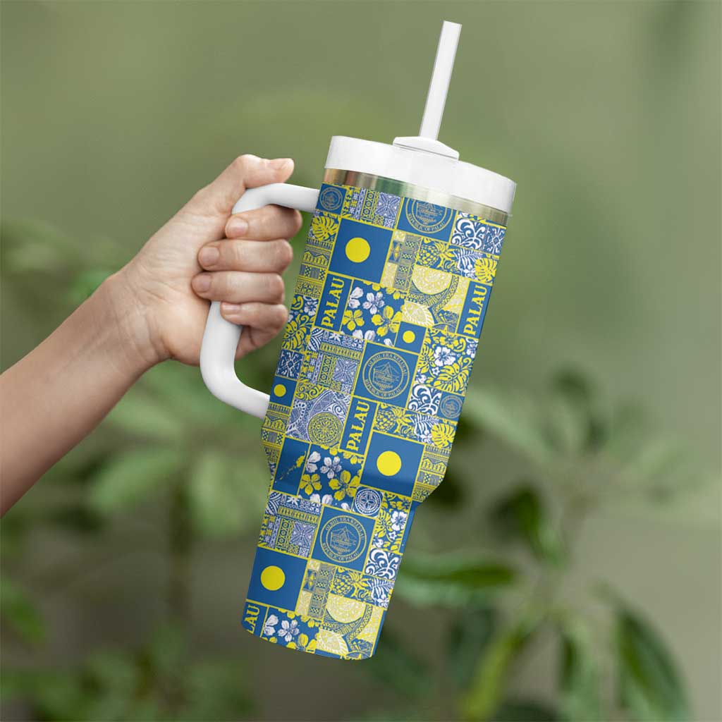 Palau Ungil Kurismas Tumbler With Handle Pacific Patchwork Xmas Vibes - Polynesian Pride