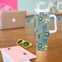Palau Ungil Kurismas Tumbler With Handle Pacific Patchwork Xmas Vibes - Polynesian Pride