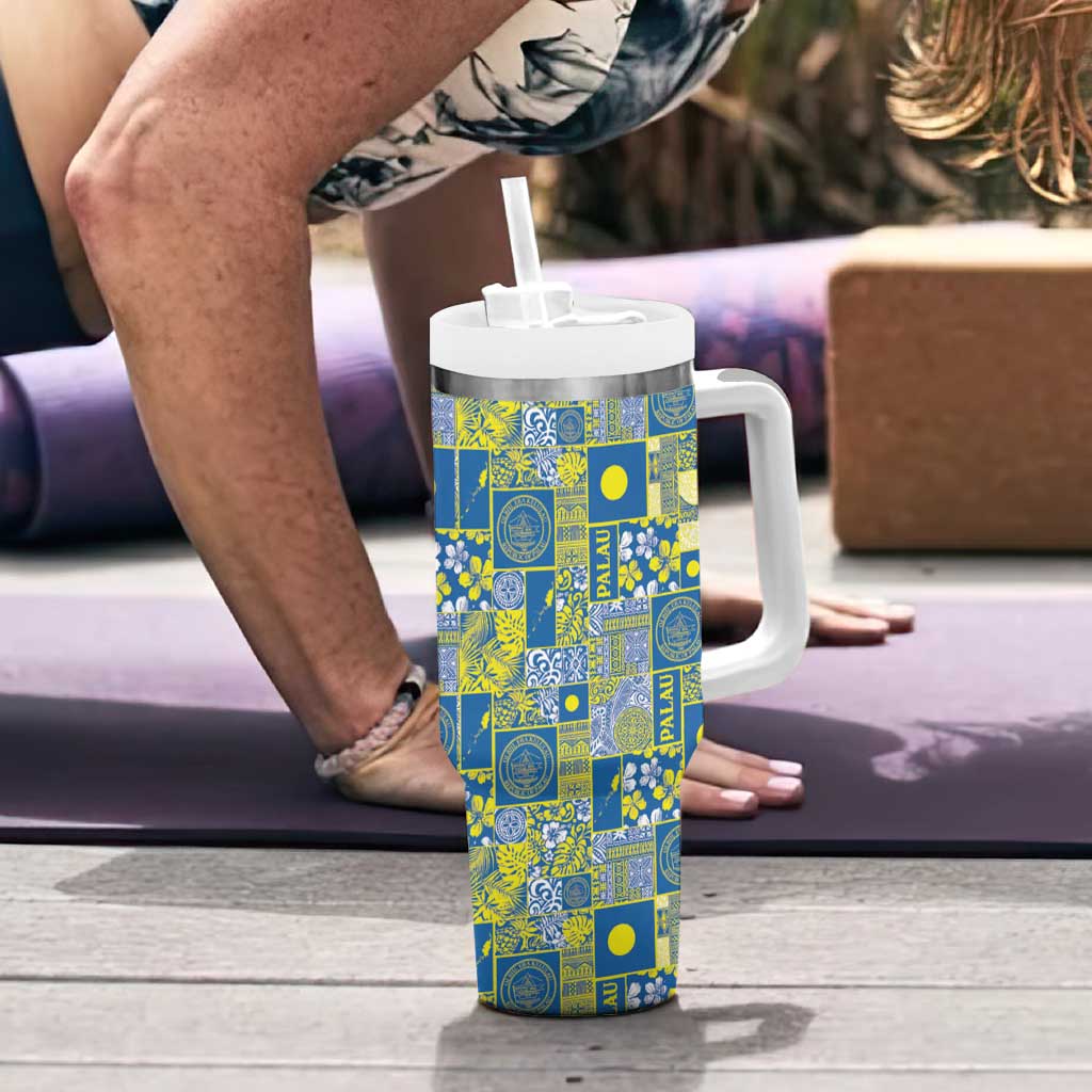 Palau Ungil Kurismas Tumbler With Handle Pacific Patchwork Xmas Vibes - Polynesian Pride