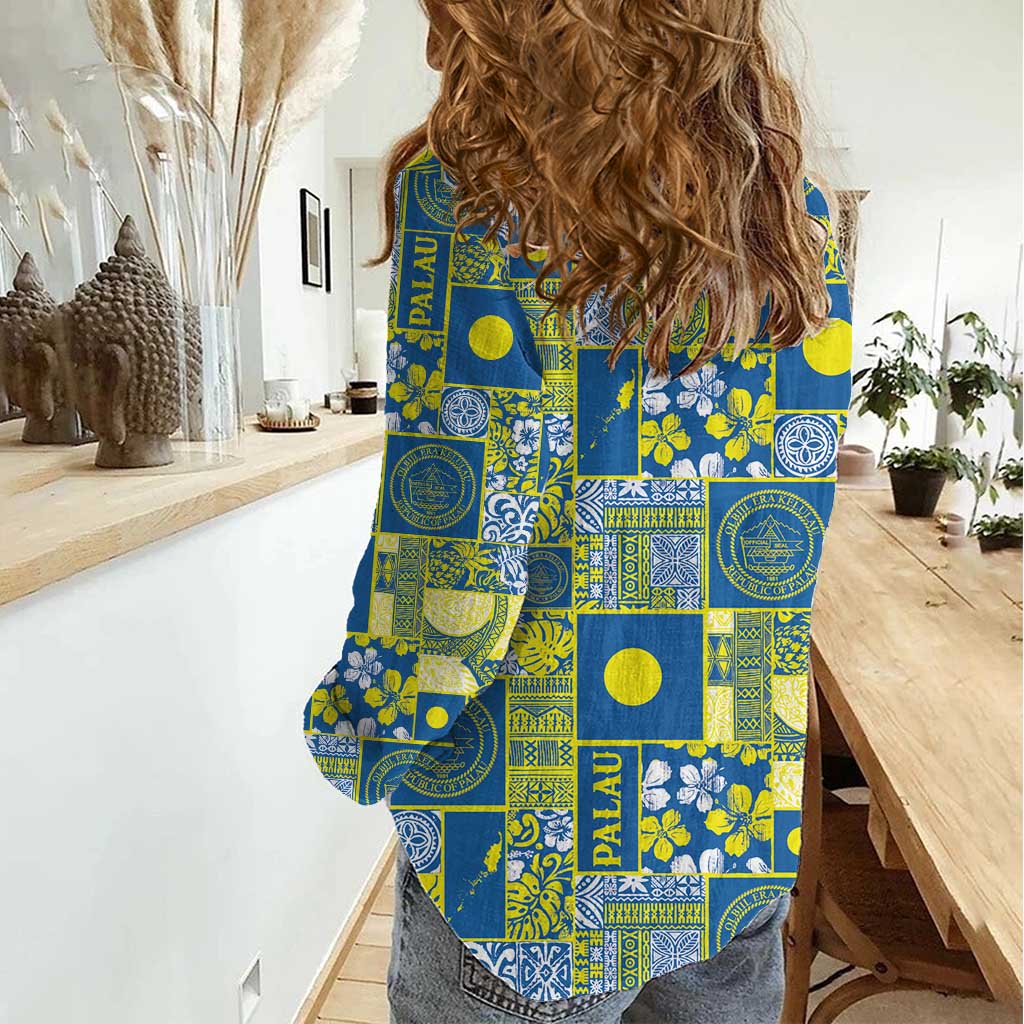Palau Ungil Kurismas Women Casual Shirt Pacific Patchwork Xmas Vibes LT9 - Polynesian Pride