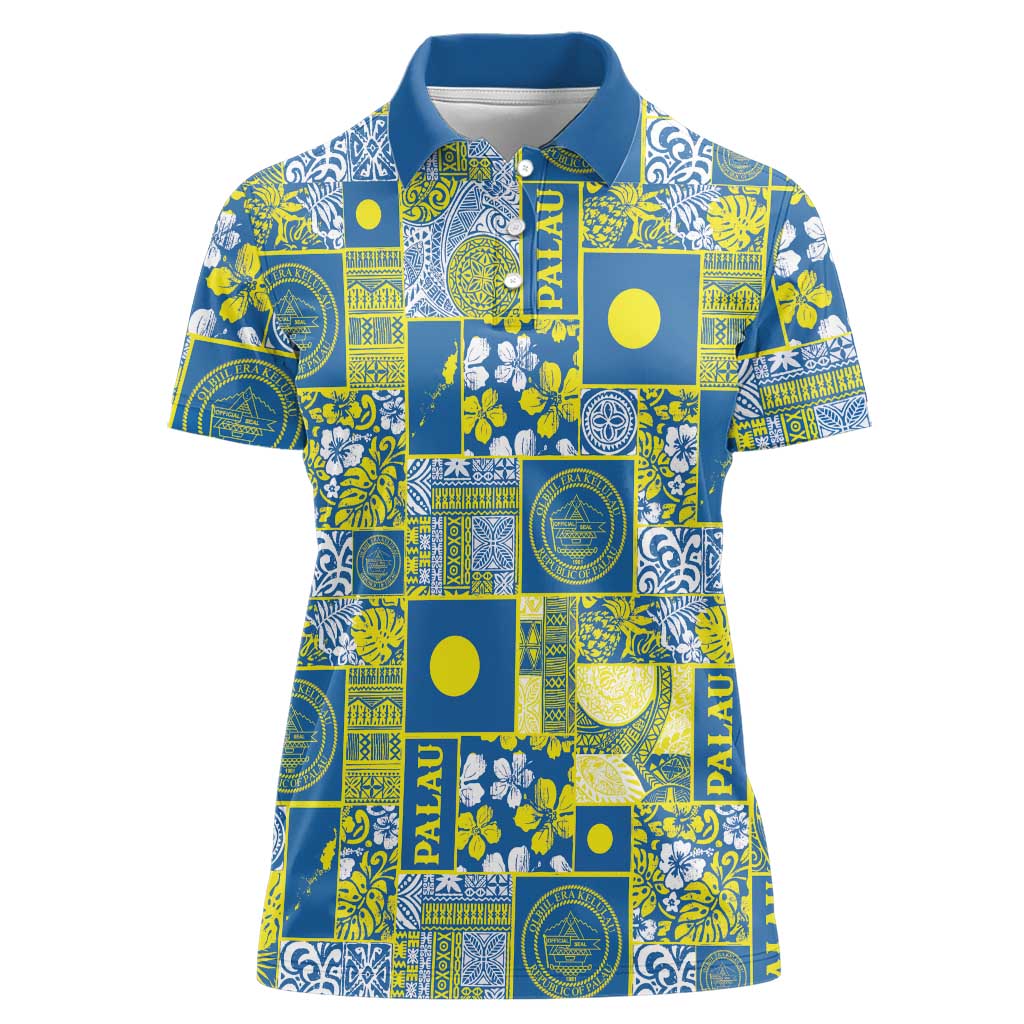 Palau Ungil Kurismas Women Polo Shirt Pacific Patchwork Xmas Vibes LT9 Female Green - Polynesian Pride