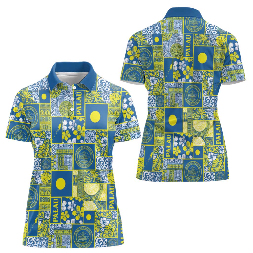 Palau Ungil Kurismas Women Polo Shirt Pacific Patchwork Xmas Vibes LT9 - Polynesian Pride
