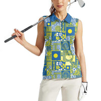 Palau Ungil Kurismas Women Sleeveless Polo Shirt Pacific Patchwork Xmas Vibes - Polynesian Pride