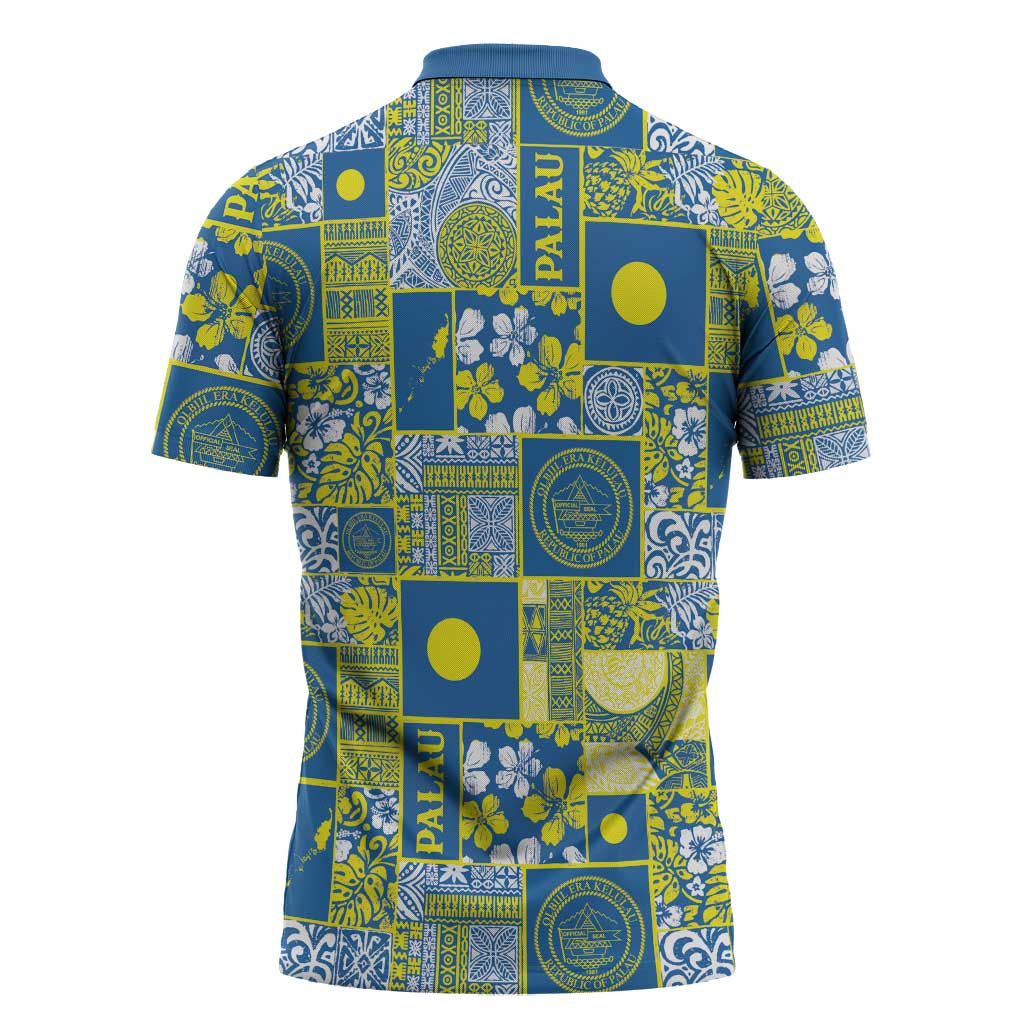 Palau Ungil Kurismas Zipper Polo Shirt Pacific Patchwork Xmas Vibes - Polynesian Pride