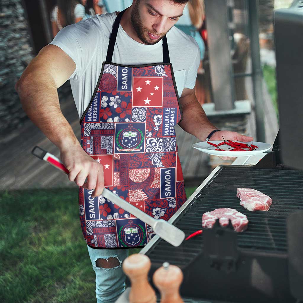 Red Samoa Manuia Le Kerisimasi Apron Pacific Patchwork Xmas Vibes - Polynesian Pride