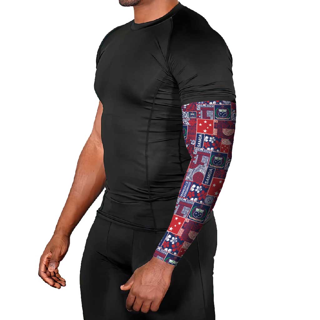Red Samoa Manuia Le Kerisimasi Arm Sleeves Pacific Patchwork Xmas Vibes - Polynesian Pride