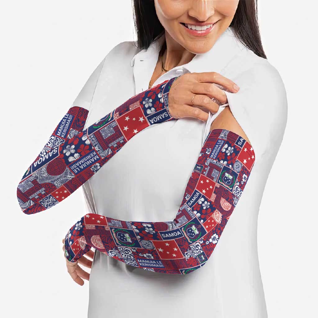 Red Samoa Manuia Le Kerisimasi Arm Sleeves Pacific Patchwork Xmas Vibes - Polynesian Pride
