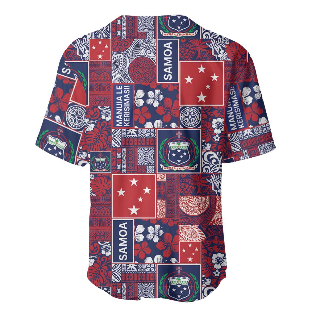 Red Samoa Manuia Le Kerisimasi Baseball Jersey Pacific Patchwork Xmas Vibes - Polynesian Pride