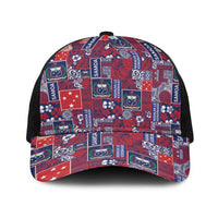 Red Samoa Manuia Le Kerisimasi Baseball Net Cap Pacific Patchwork Xmas Vibes - Polynesian Pride